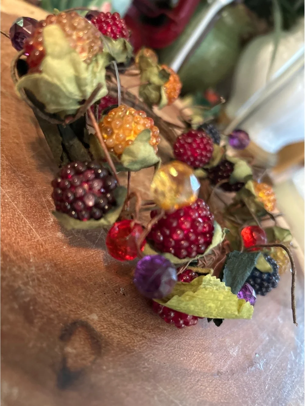 Decorative Berry and Leaf Wreath Accent
